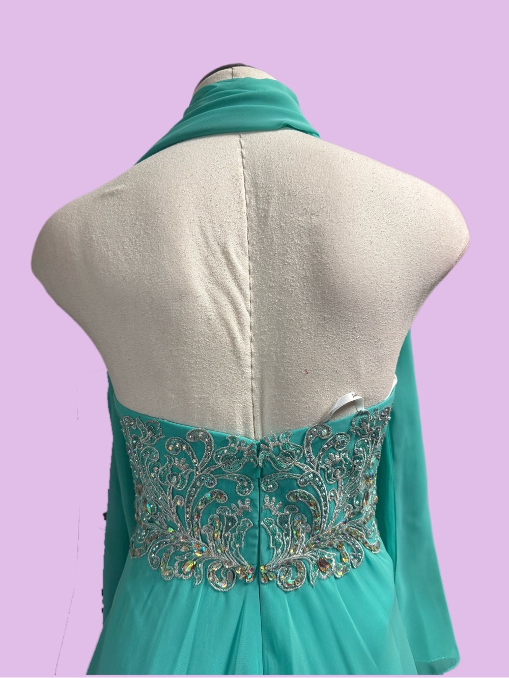 Strapless Jade Beaded Chiffon Evening Dress with Shawl - Picture 2 of 3